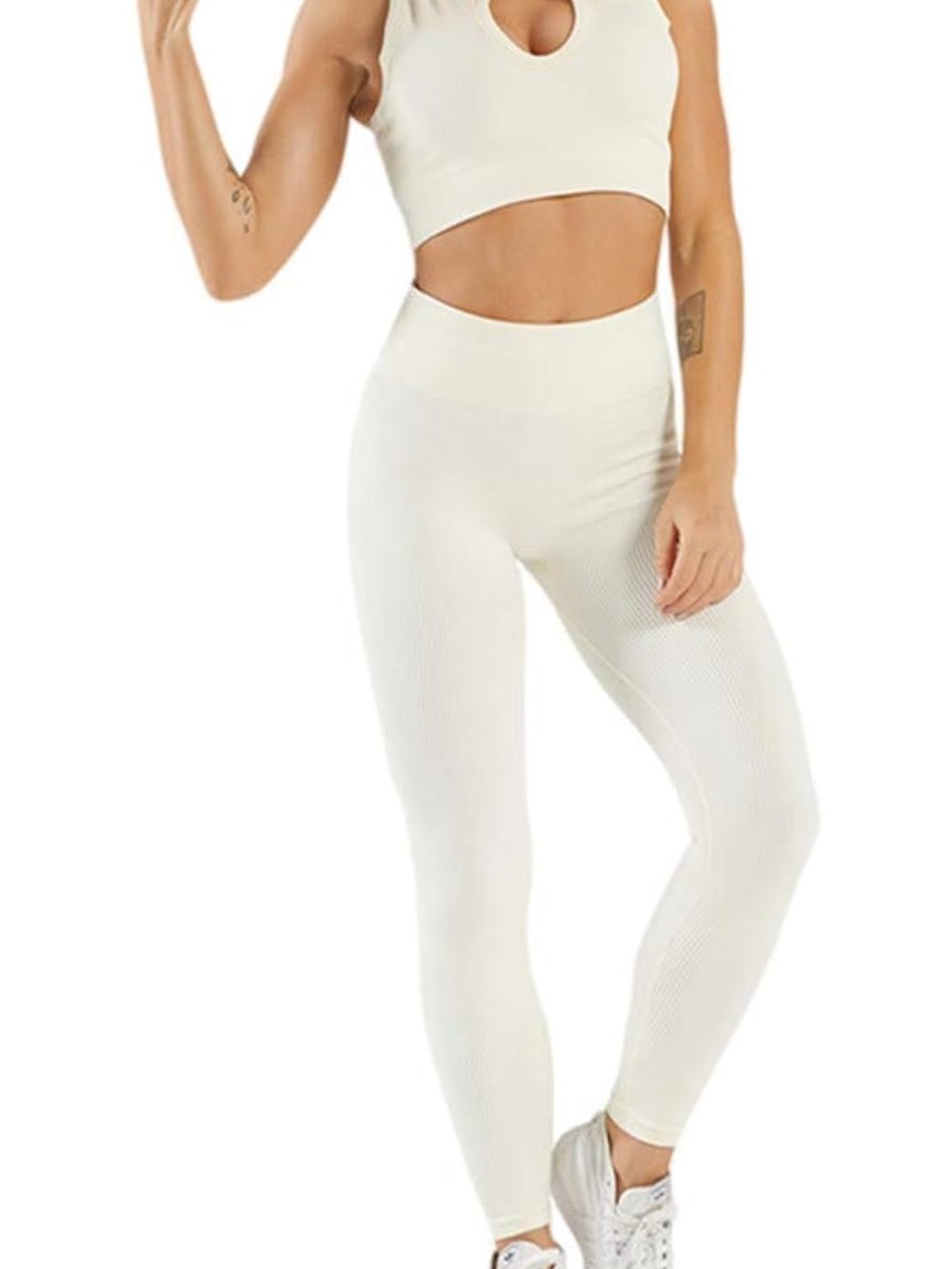 High-Waist Sports Bra and Seamless Ribbed Leggings - Cream